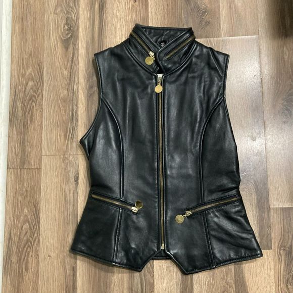 Vintage Cache Fitted Black Leather Vest Size Medium - Picture 1 of 7